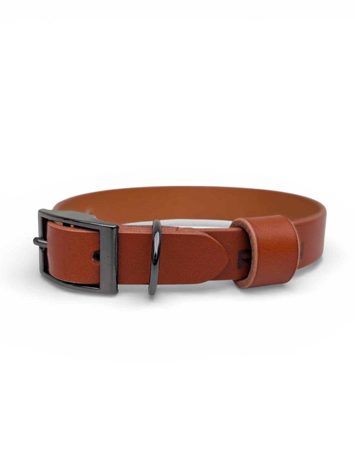 Tan Brown Leather Dog Collar - Gunmetal