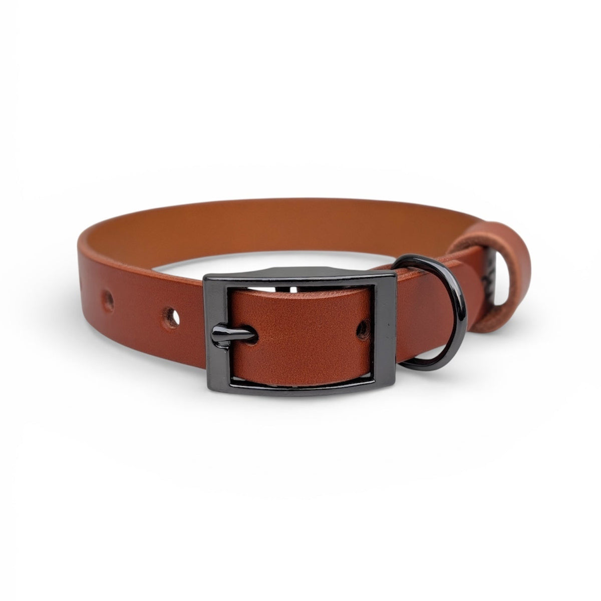 Tan Brown Leather Dog Collar - Gunmetal
