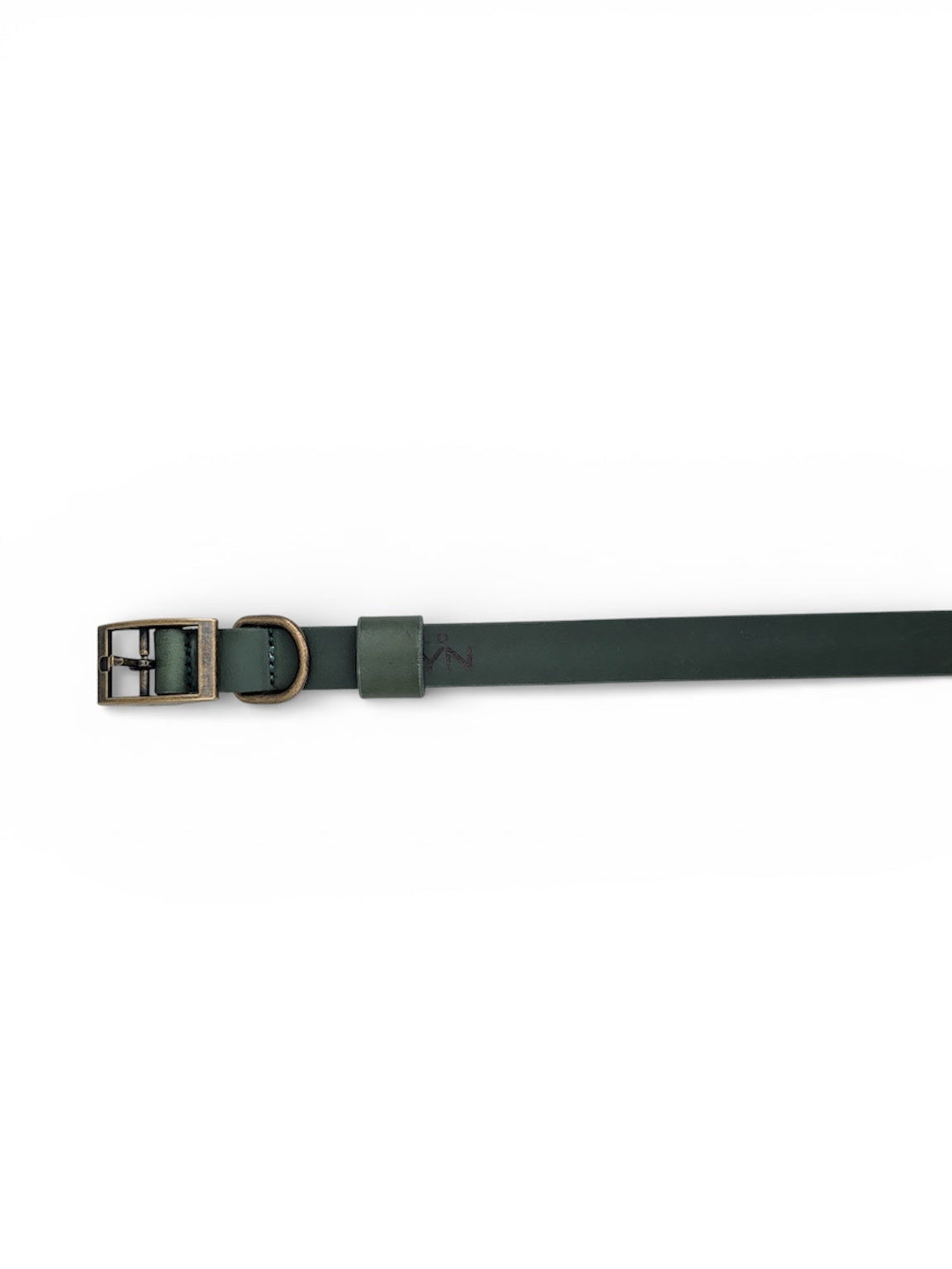 Green Leather Dog Collar - Antique Brass