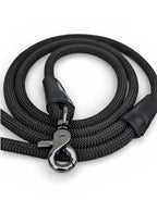 Black dog lead with an ornate gunmetal clasp. Lead had Italian veg tan leather binding.