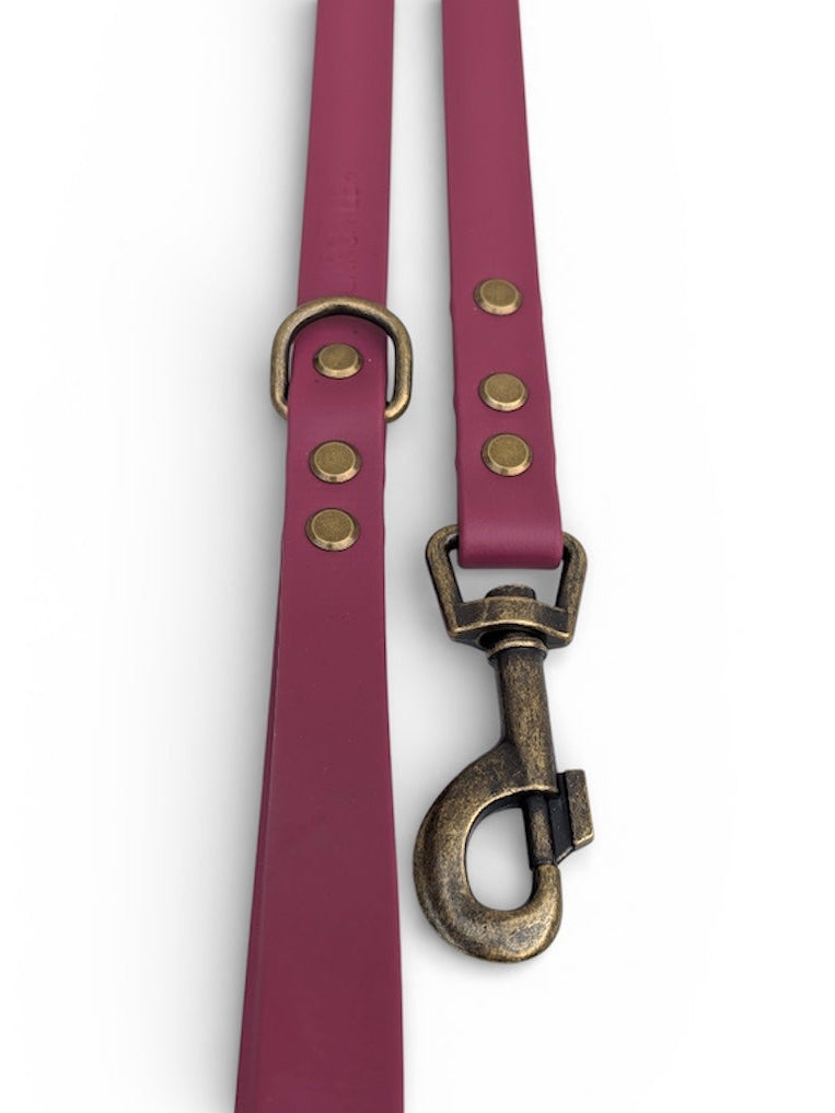 Wine Biothane dog lead - Antique Brass