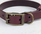 Burgundy Leather Dog Collar - Antique Brass