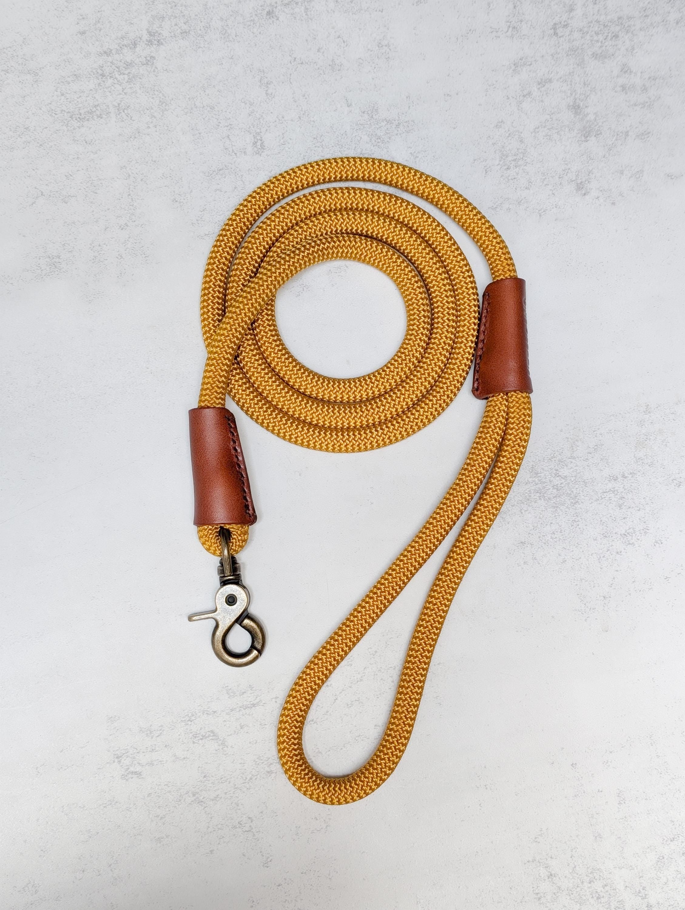 Gold Rope Dog Lead, genuine leather, antique brass clasp, 140cm leash