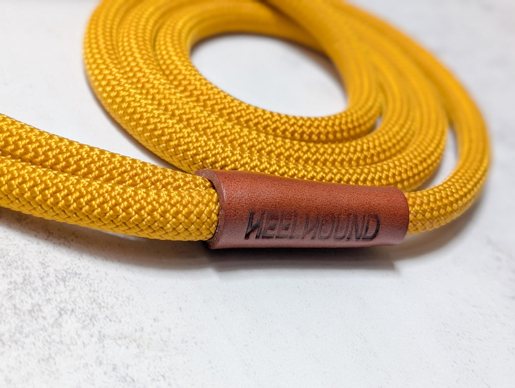 Gold Rope Dog Lead, genuine leather, antique brass clasp, 140cm leash