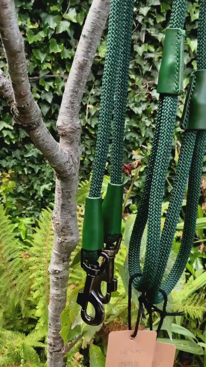 Deep Green Dog Lead- Gunmetal/Antique Brass