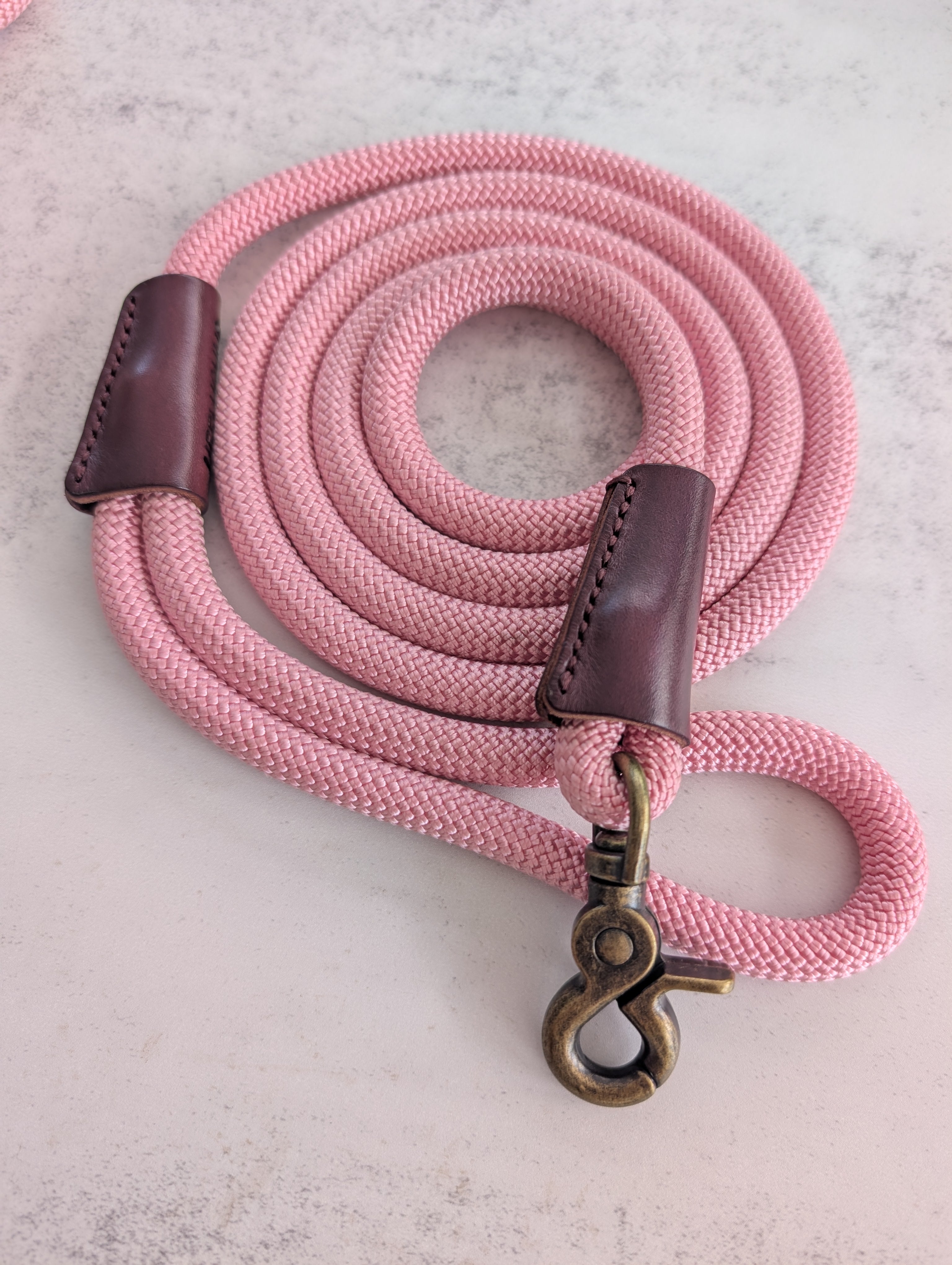 Cotton Candy Pink Dog Lead - Antique Brass