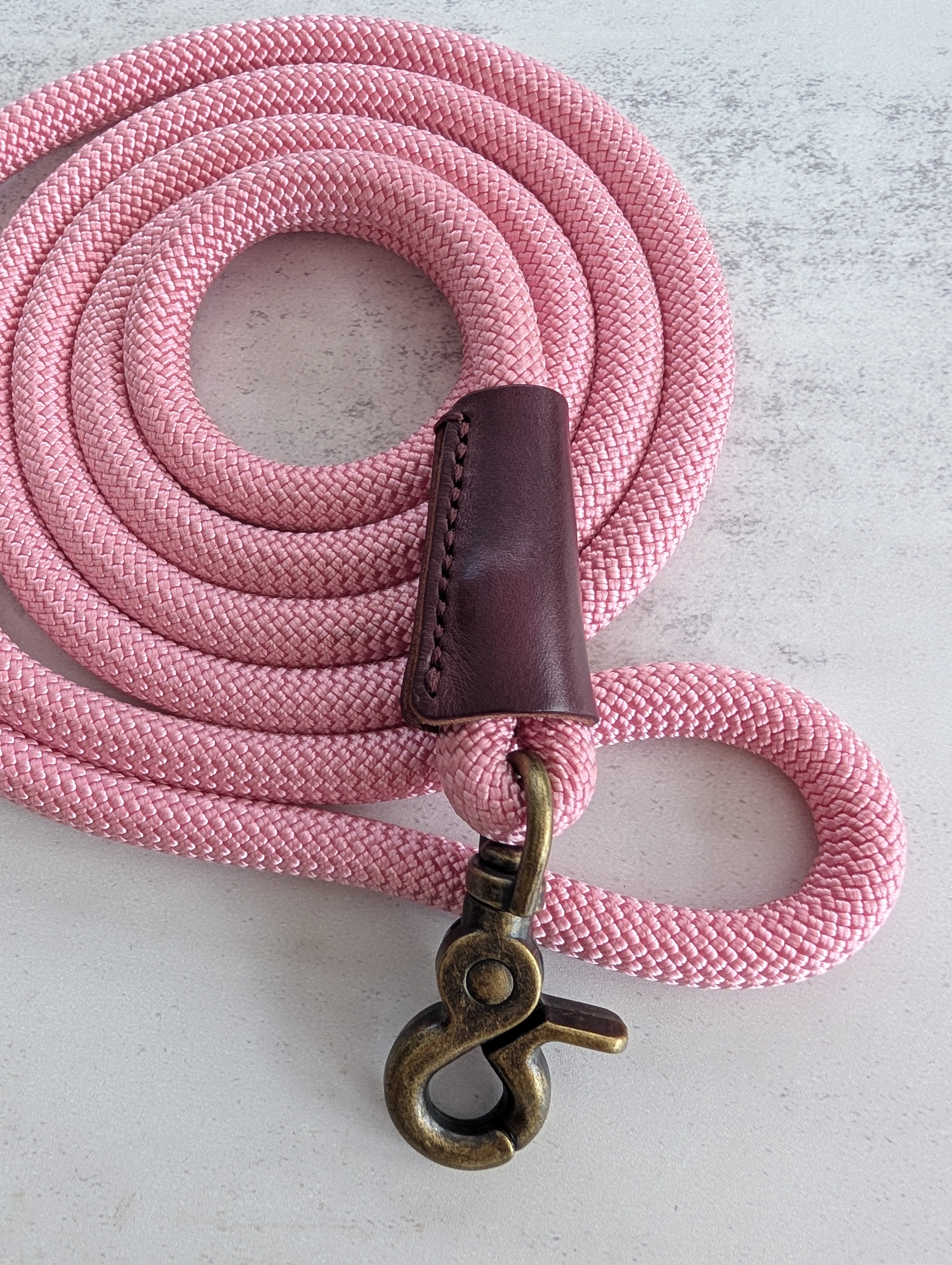 Cotton Candy Pink Dog Lead - Antique Brass